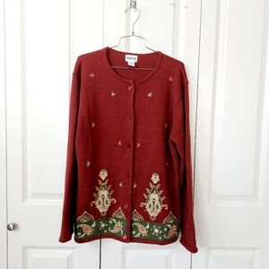 Burnt Orange/Rust Cardigan Paisley Embroidery Large BonWorth Cottage Granny